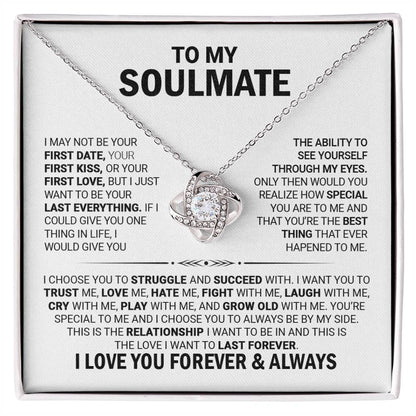 Soulmate Gift for Wife Necklace from Husband, 14K White Gold and 18K Yellow Gold Love Knot Necklace, Perfect for Birthday, Valentines day gifts