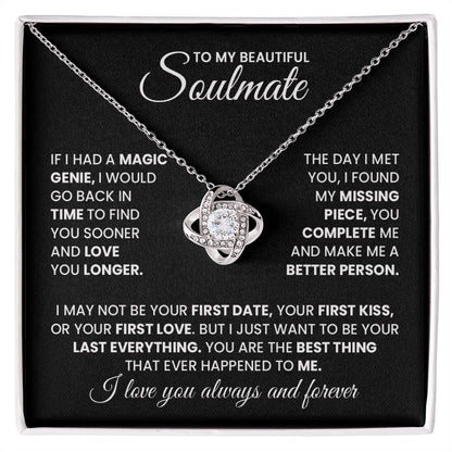 Soulmate Gift for Wife Necklace from Husband, 14K White Gold and 18K Yellow Gold Love Knot Necklace, Perfect for Birthday, Valentines day gifts