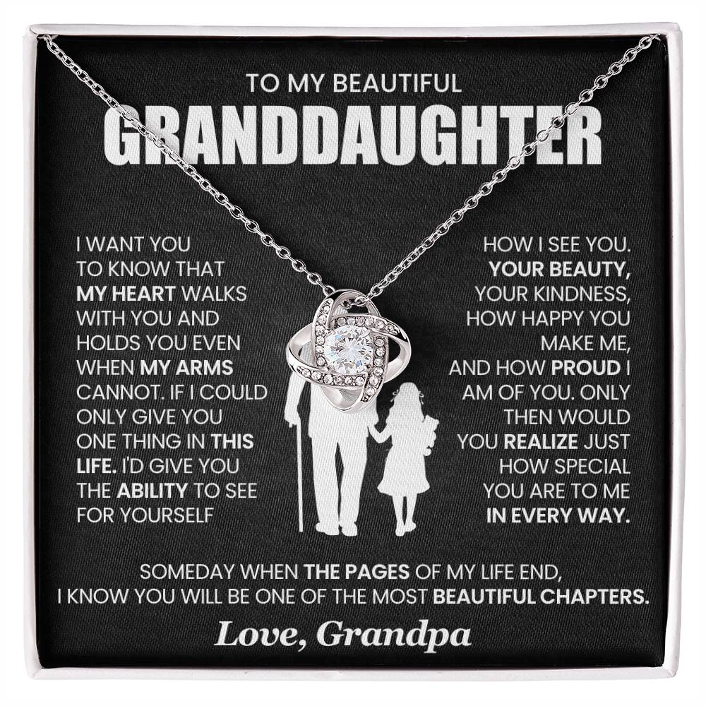 Granddaughter Necklace from Grandpa, Love Knot Pendant Gift for Birthday, Christmas, Graduation, Confirmation