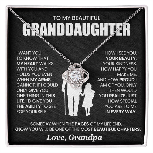 Granddaughter Necklace from Grandpa, Love Knot Pendant Gift for Birthday, Christmas, Graduation, Confirmation
