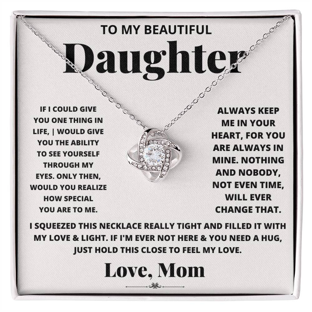 Daughter Necklace from Mom, Love Knot Pendant Gift for Birthday, Graduation, Christmas
