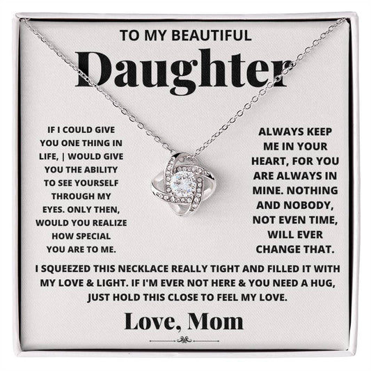 Daughter Necklace from Mom, Love Knot Pendant Gift for Birthday, Graduation, Christmas