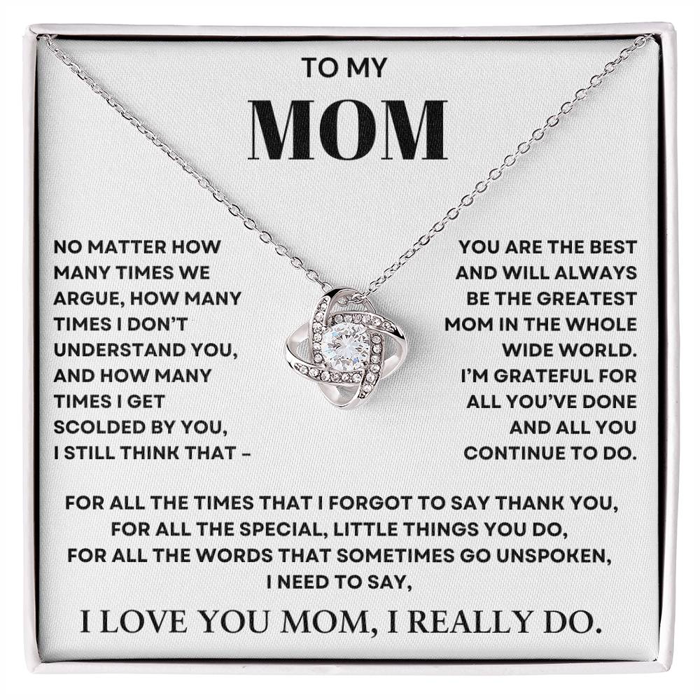 To My Mom Love Knot Necklace- Thank you for all you do