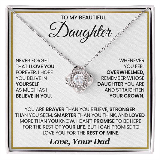 Daughter Gift from Dad, Love Knot Pendant Gift for Birthday, Graduation, Christmas