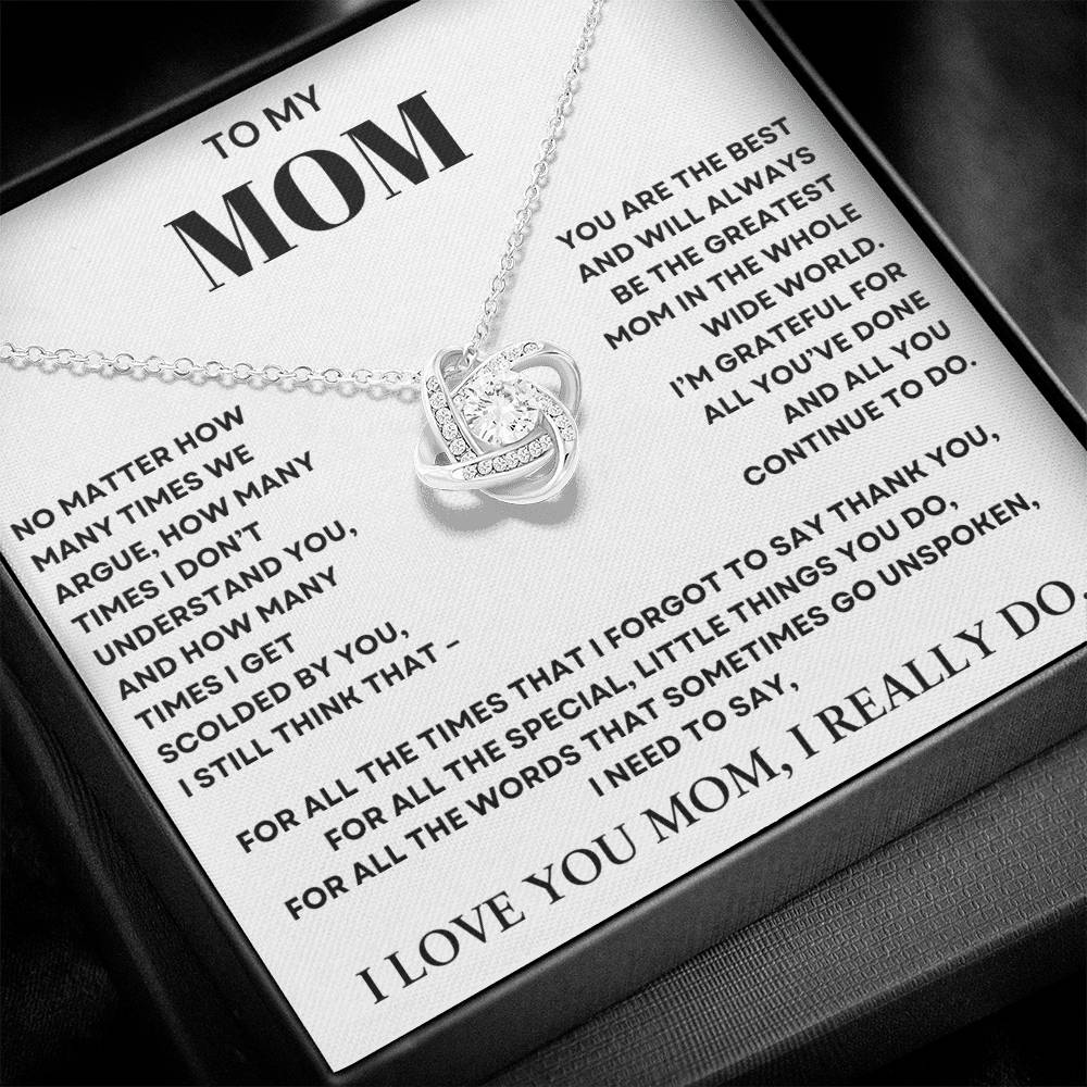 To My Mom Love Knot Necklace- Thank you for all you do