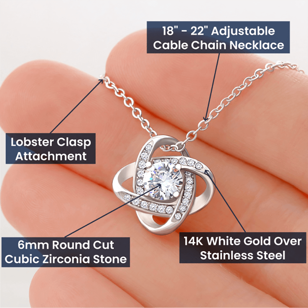 Soulmate Gift for Wife Necklace from Husband, 14K White Gold and 18K Yellow Gold Love Knot Necklace, Perfect for Birthday, Valentines day gifts