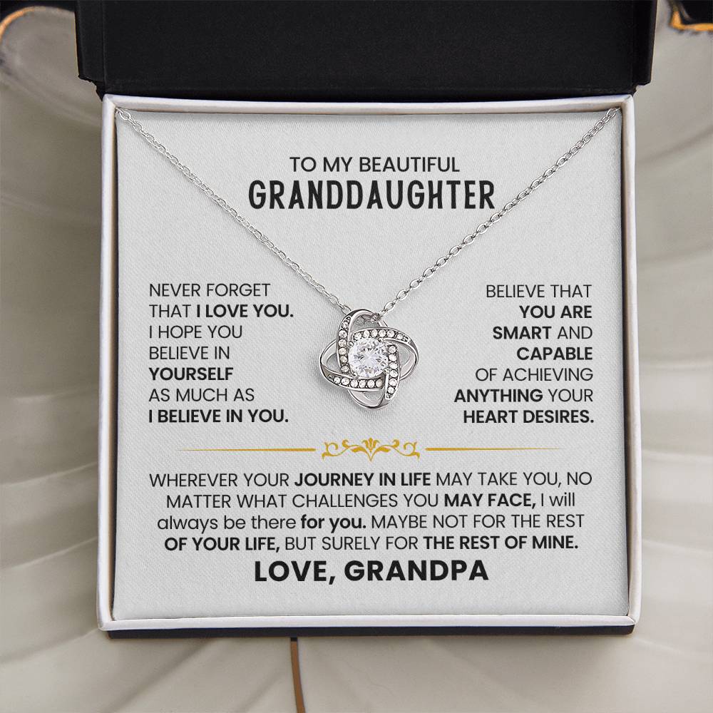 Granddaughter Necklace from Grandpa, Love Knot Pendant Gift for Birthday, Christmas, Graduation, Confirmation