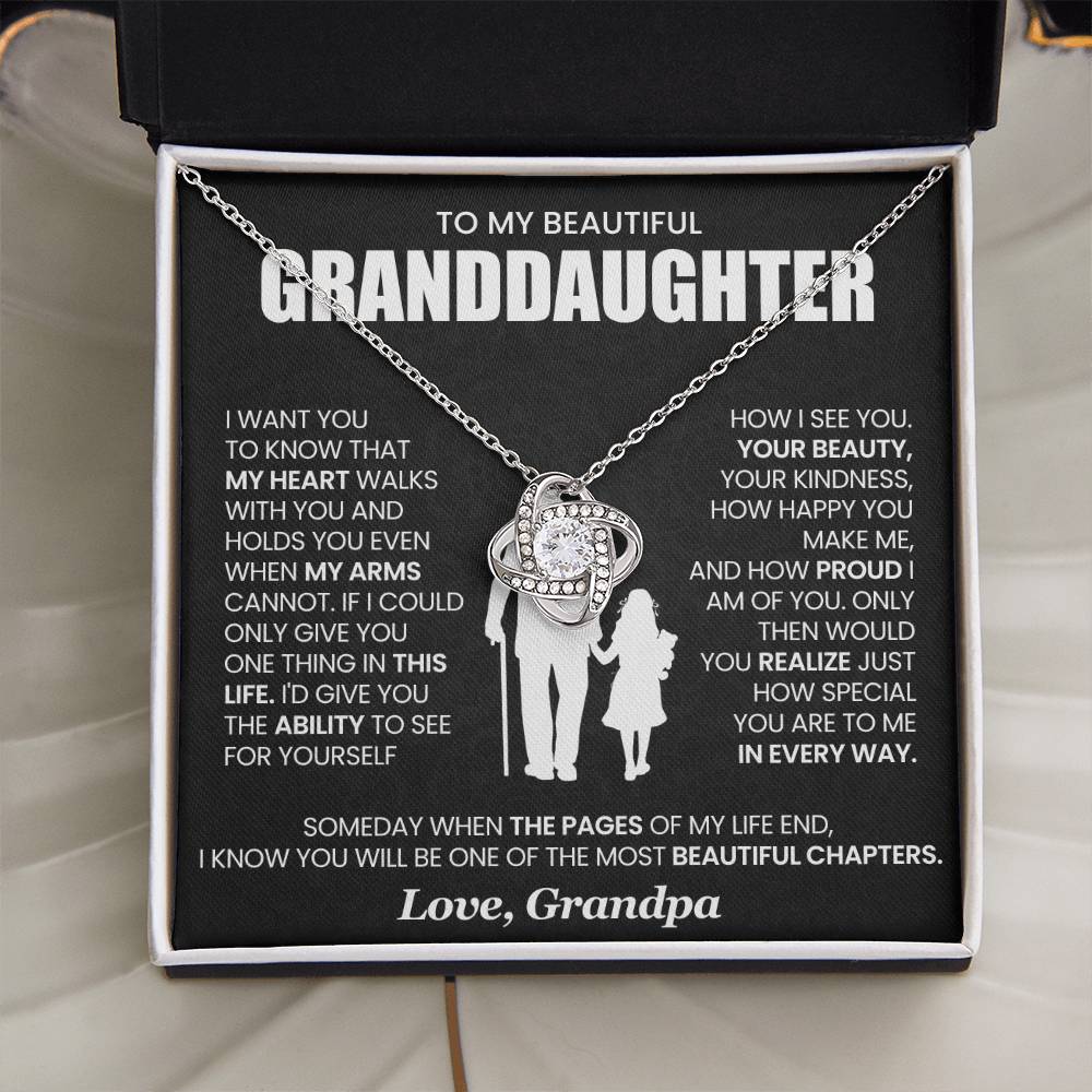 Granddaughter Necklace from Grandpa, Love Knot Pendant Gift for Birthday, Christmas, Graduation, Confirmation