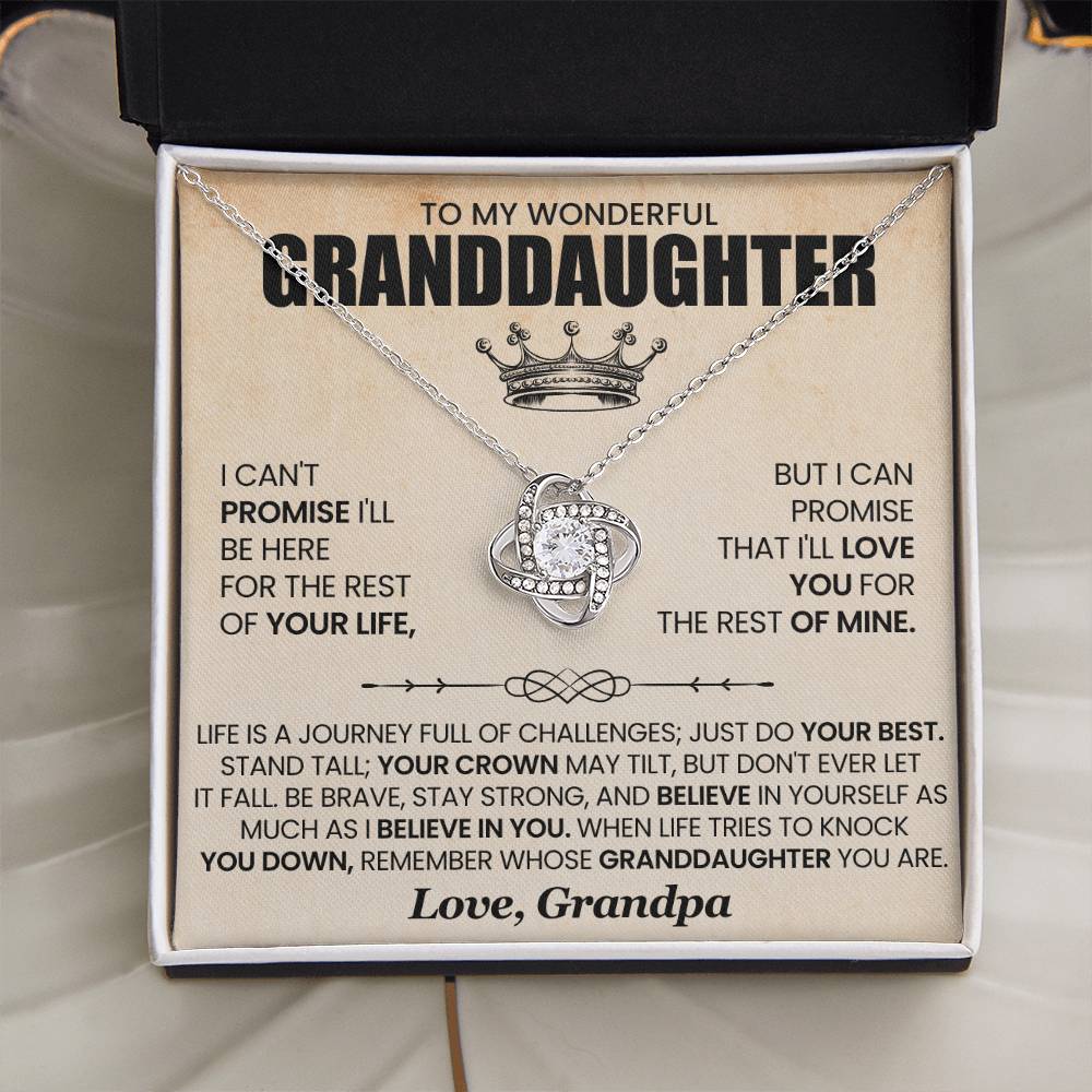 Granddaughter Necklace from Grandpa, Love Knot Pendant Gift for Birthday, Christmas, Graduation, Confirmation