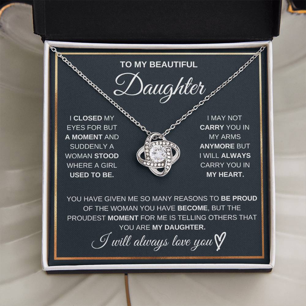 Daughter Necklace from Mom and Dad, Love Knot Pendant Gift for Birthday, Graduation, Christmas