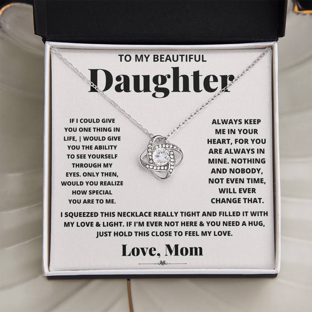 Daughter Necklace from Mom, Love Knot Pendant Gift for Birthday, Graduation, Christmas