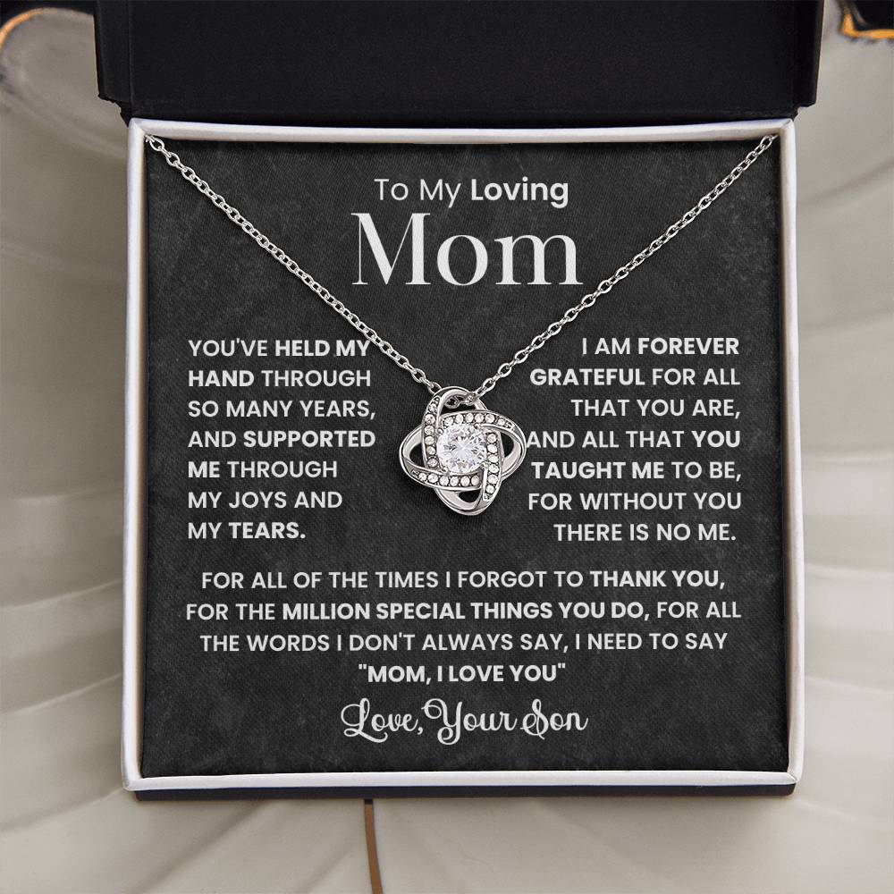 Mom Necklace from son, Love Knot Pendant gift for birthday, Mothers day, Christmas