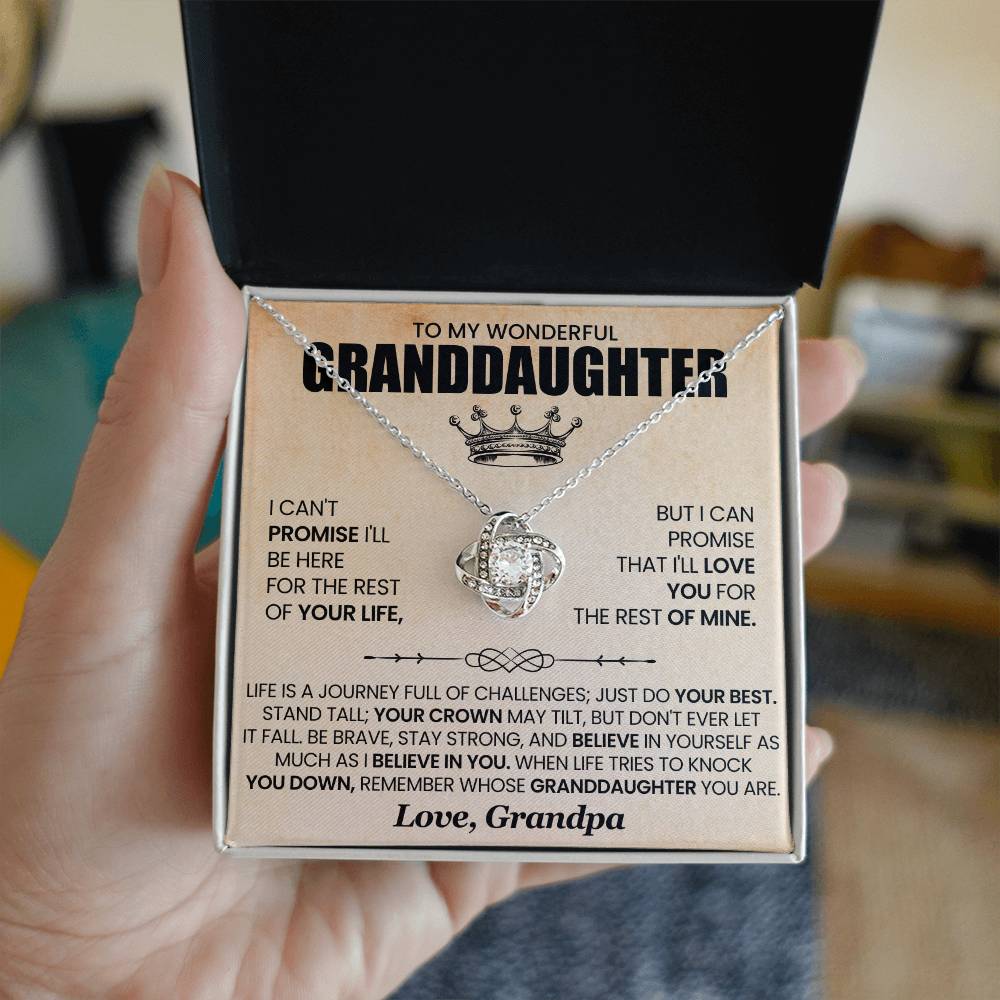 Granddaughter Necklace from Grandpa, Love Knot Pendant Gift for Birthday, Christmas, Graduation, Confirmation