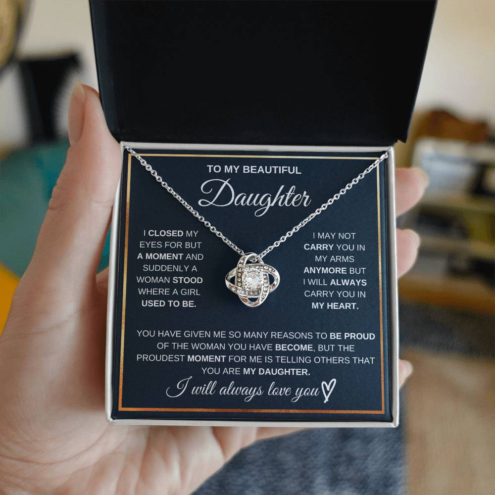 Daughter Necklace from Mom and Dad, Love Knot Pendant Gift for Birthday, Graduation, Christmas