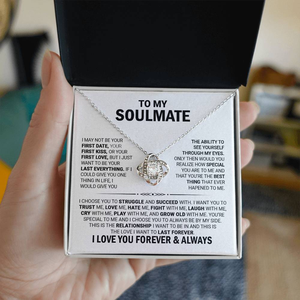 Soulmate Gift for Wife Necklace from Husband, 14K White Gold and 18K Yellow Gold Love Knot Necklace, Perfect for Birthday, Valentines day gifts