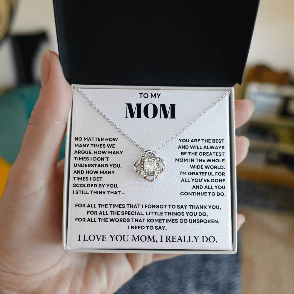 To My Mom Love Knot Necklace- Thank you for all you do