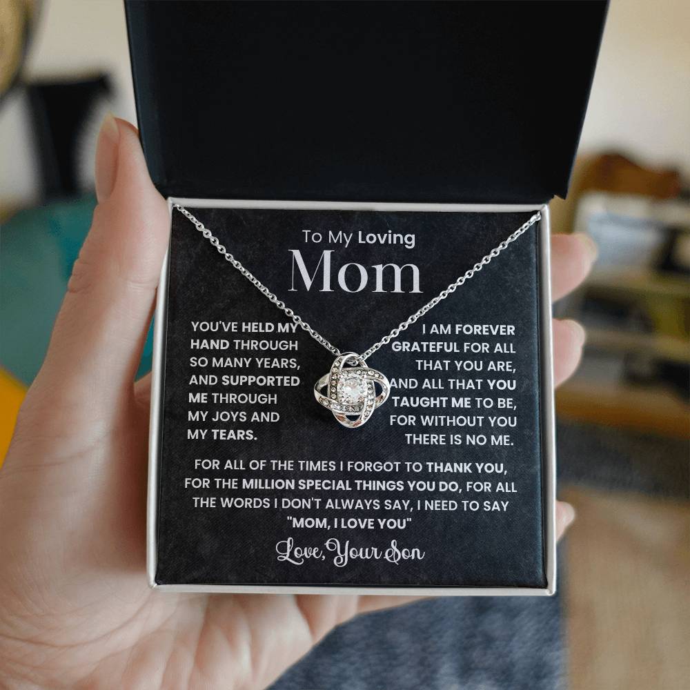 Mom Necklace from son, Love Knot Pendant gift for birthday, Mothers day, Christmas