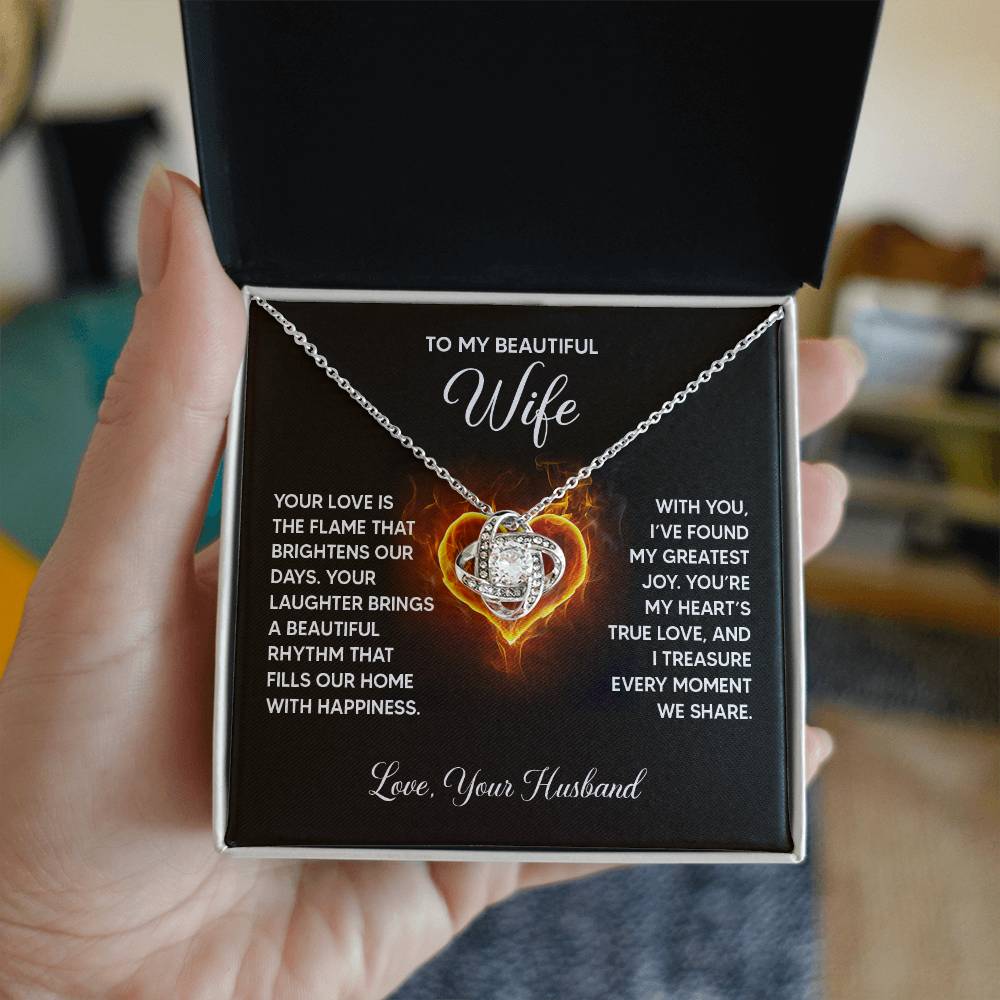 To my Wife Necklace from Husband, 14K White Gold and 18K Yellow Gold Love Knot Necklace, Perfect for Birthday, Valentines day gifts