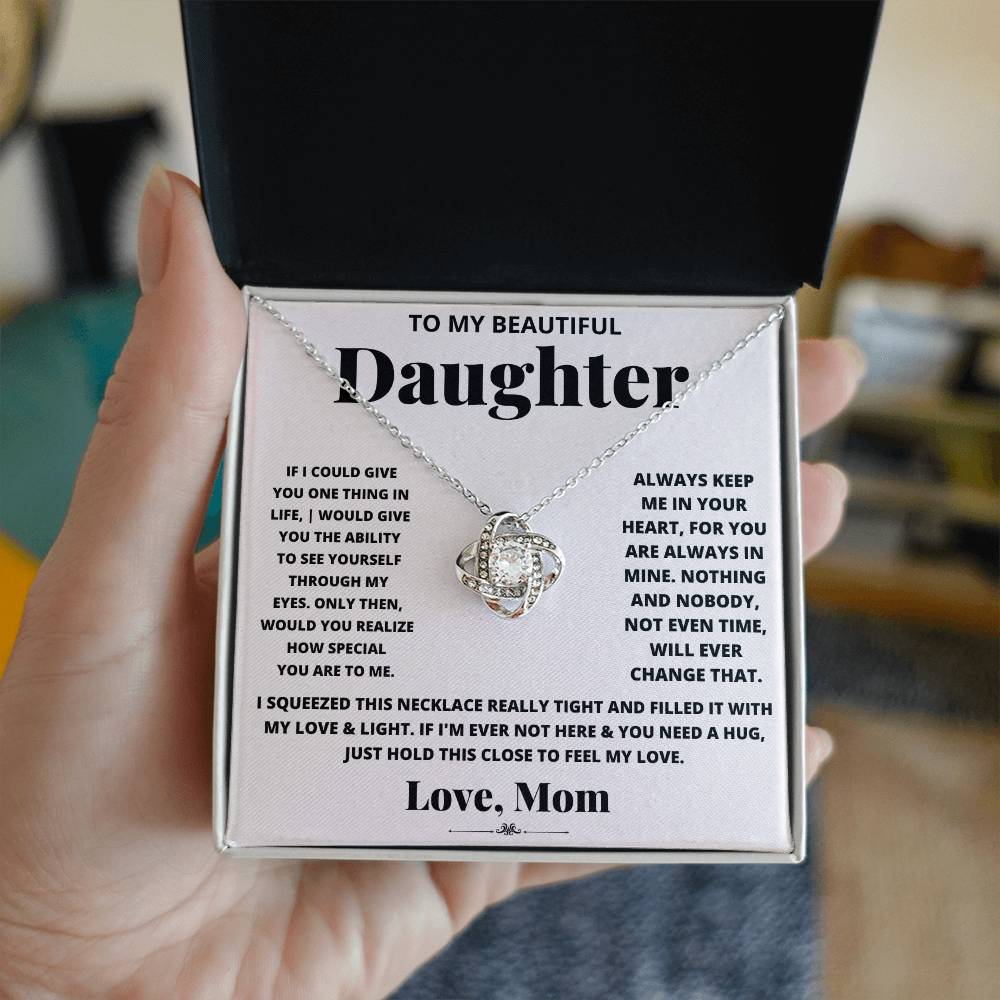 Daughter Necklace from Mom, Love Knot Pendant Gift for Birthday, Graduation, Christmas