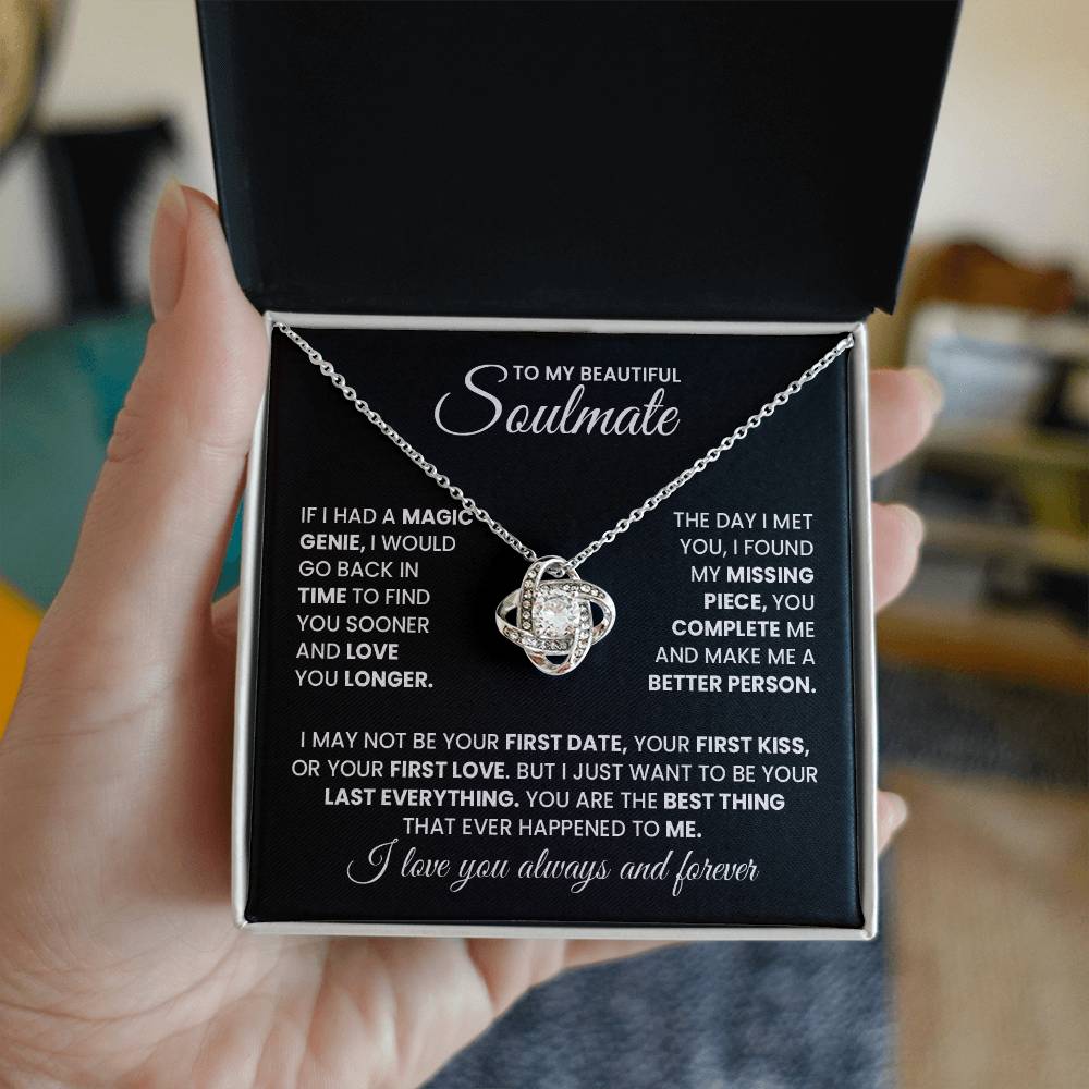 Soulmate Gift for Wife Necklace from Husband, 14K White Gold and 18K Yellow Gold Love Knot Necklace, Perfect for Birthday, Valentines day gifts