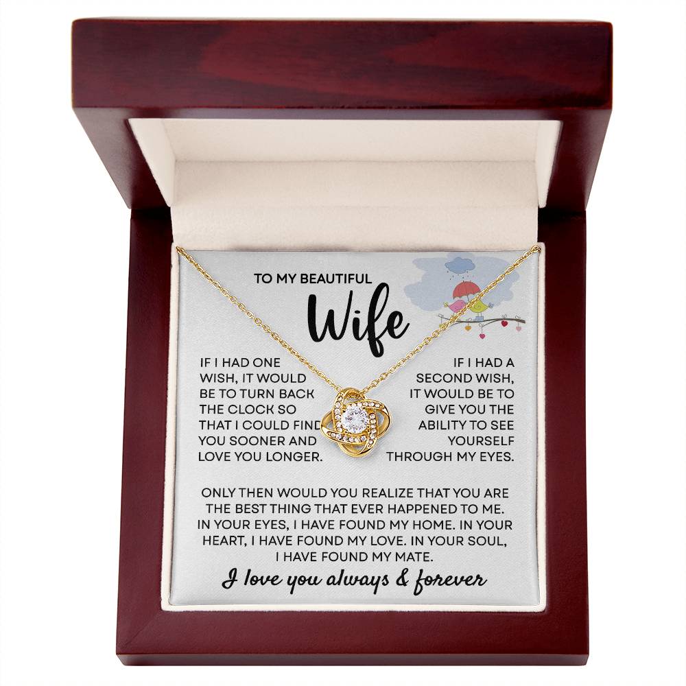 To my Wife Necklace from Husband, 14K White Gold and 18K Yellow Gold Love Knot Necklace, Perfect for Birthday, Valentines day gifts