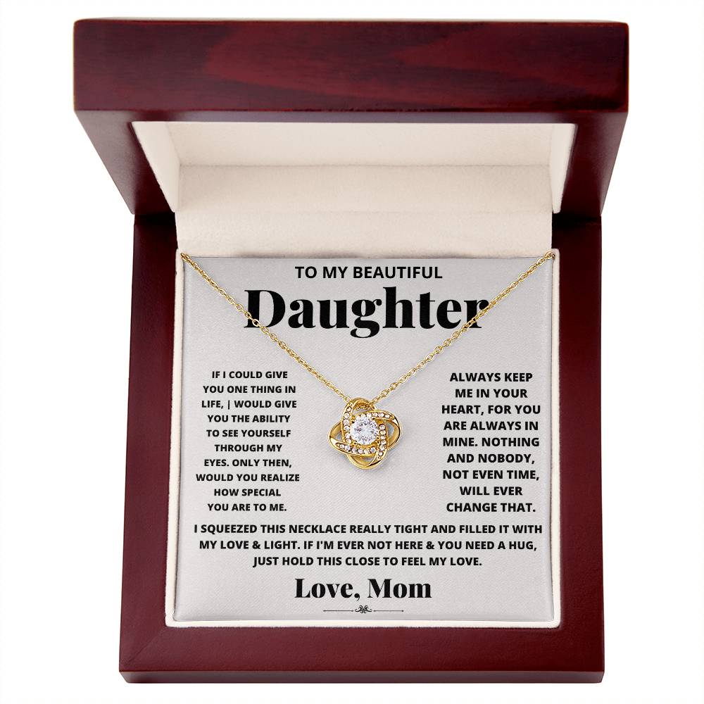 Daughter Necklace from Mom, Love Knot Pendant Gift for Birthday, Graduation, Christmas