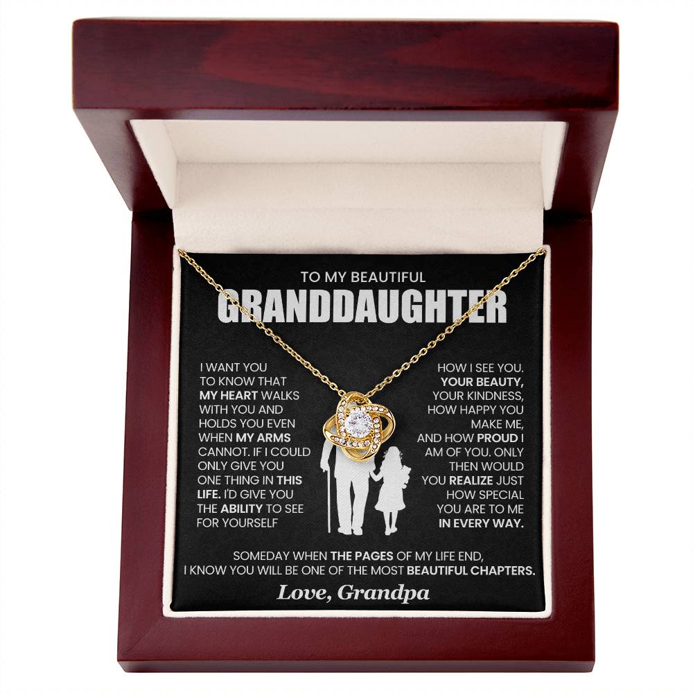 Granddaughter Necklace from Grandpa, Love Knot Pendant Gift for Birthday, Christmas, Graduation, Confirmation