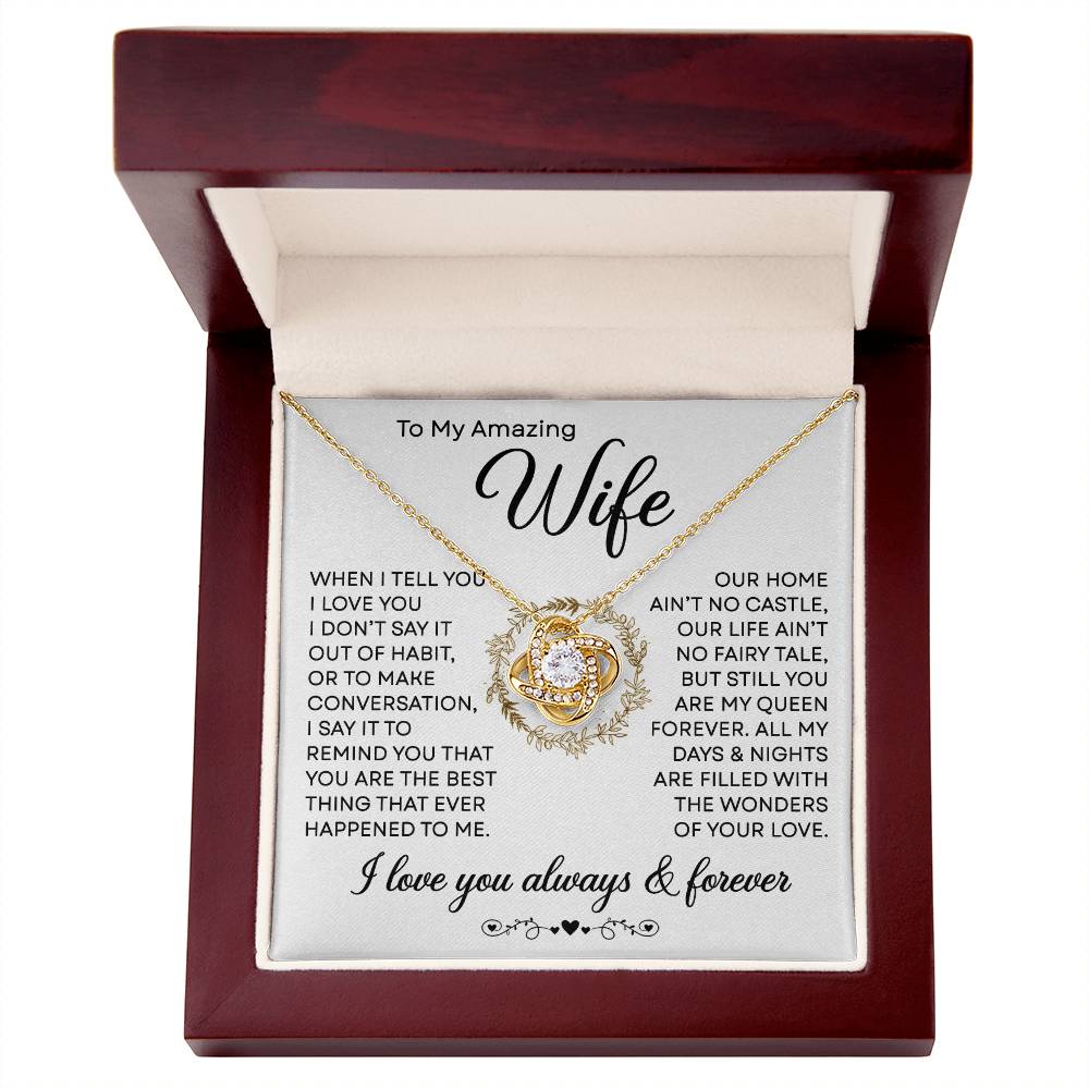 To my Wife Necklace from Husband, 14K White Gold and 18K Yellow Gold Love Knot Necklace, Perfect for Birthday, Valentines day gifts