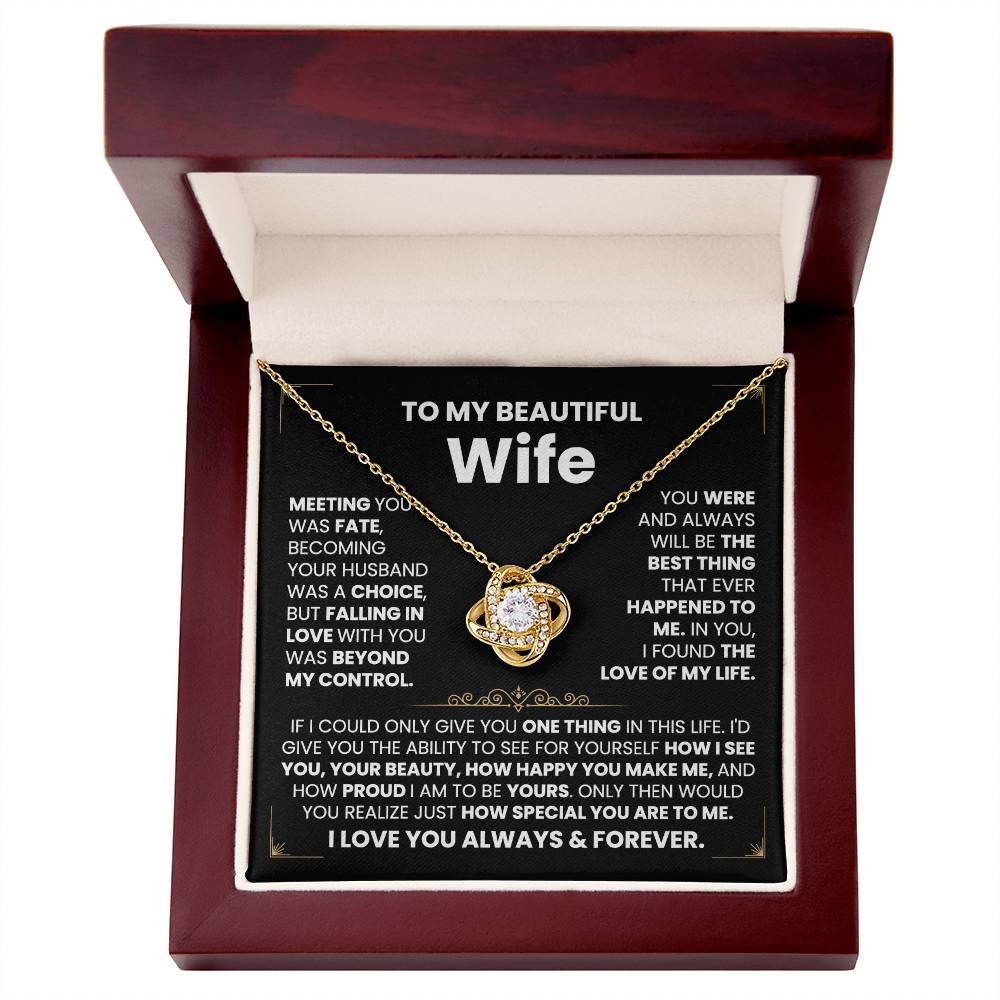 To my Wife Necklace from Husband, 14K White Gold and 18K Yellow Gold Love Knot Necklace, Perfect for Birthday, Valentines day gifts