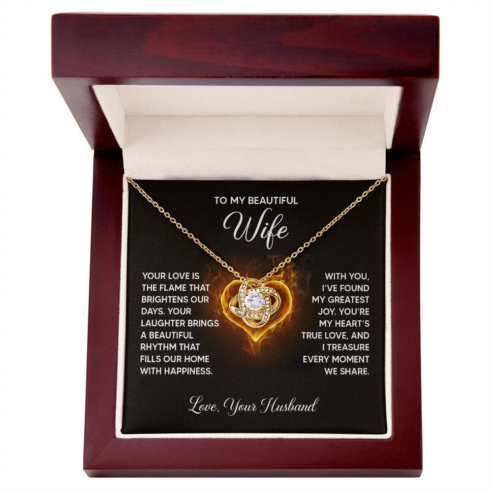 To my Wife Necklace from Husband, 14K White Gold and 18K Yellow Gold Love Knot Necklace, Perfect for Birthday, Valentines day gifts