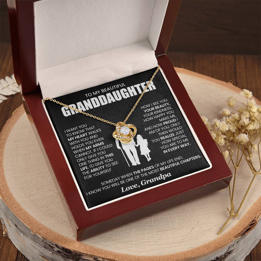 Granddaughter Necklace from Grandpa, Love Knot Pendant Gift for Birthday, Christmas, Graduation, Confirmation