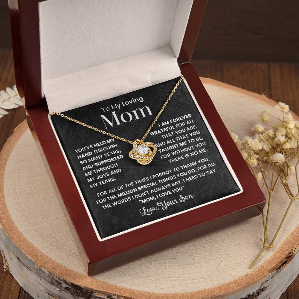 Mom Necklace from son, Love Knot Pendant gift for birthday, Mothers day, Christmas