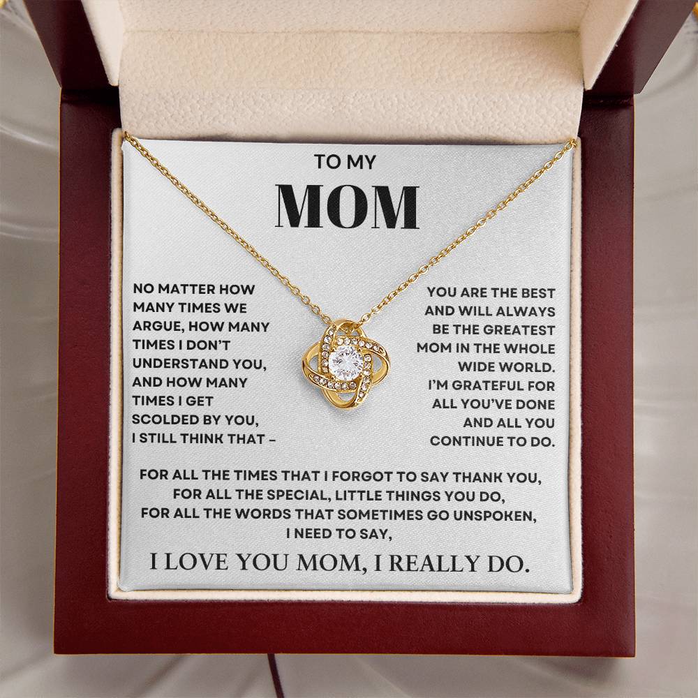 To My Mom Love Knot Necklace- Thank you for all you do