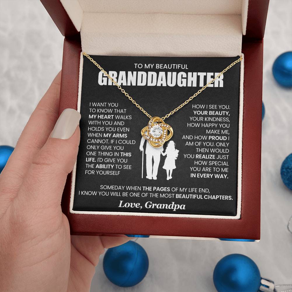 Granddaughter Necklace from Grandpa, Love Knot Pendant Gift for Birthday, Christmas, Graduation, Confirmation