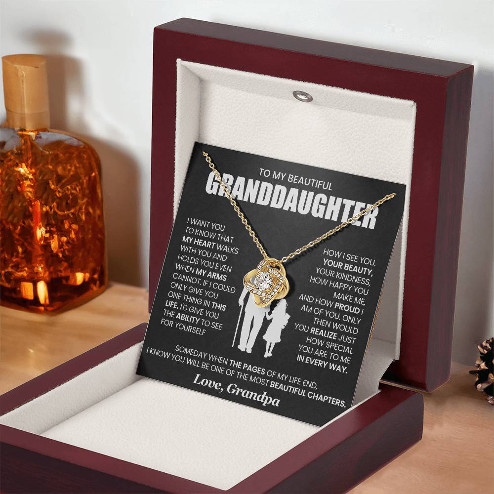 Granddaughter Necklace from Grandpa, Love Knot Pendant Gift for Birthday, Christmas, Graduation, Confirmation