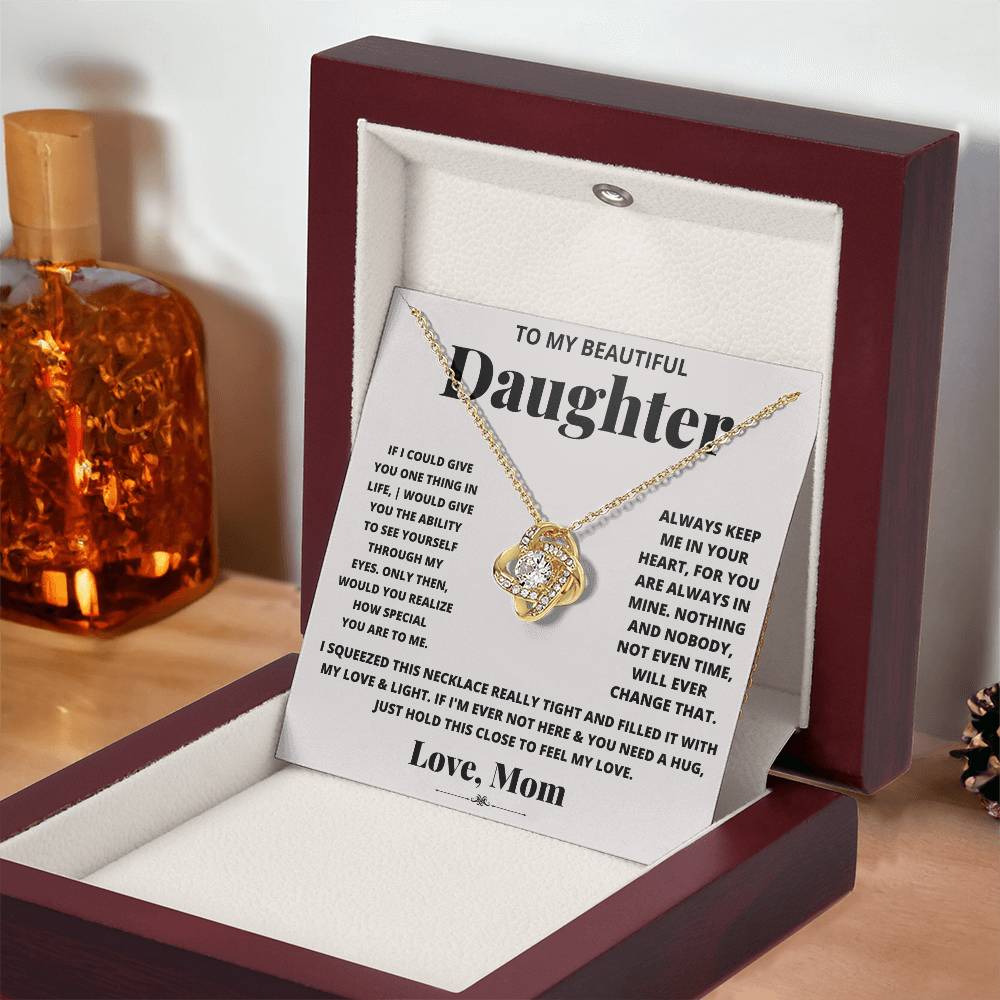 Daughter Necklace from Mom, Love Knot Pendant Gift for Birthday, Graduation, Christmas
