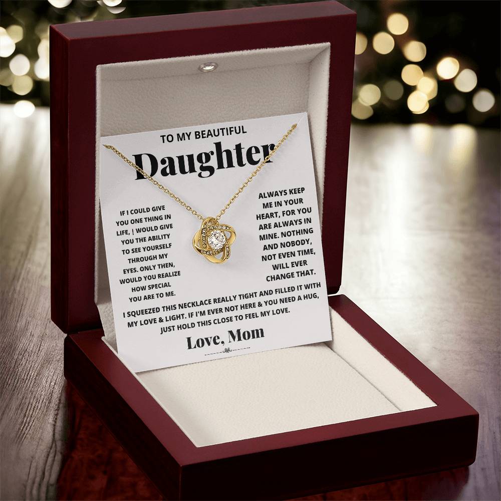 Daughter Necklace from Mom, Love Knot Pendant Gift for Birthday, Graduation, Christmas