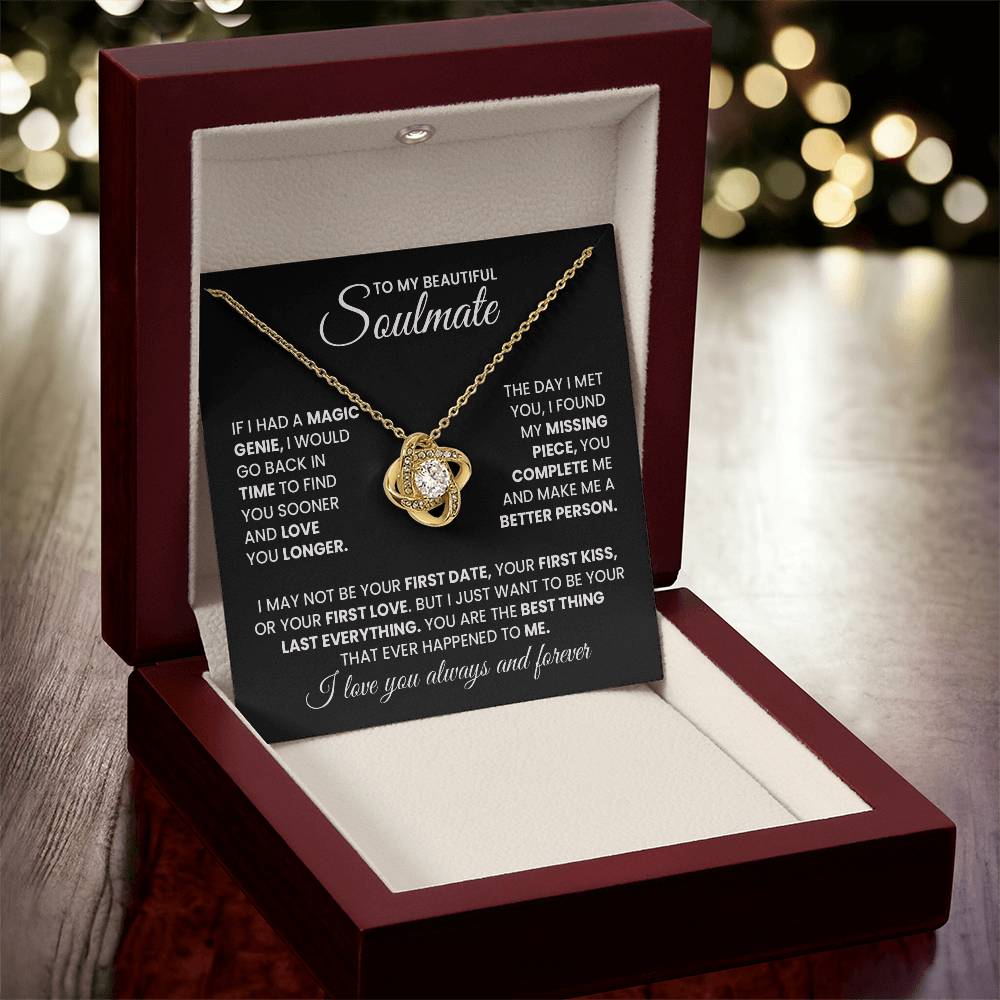 Soulmate Gift for Wife Necklace from Husband, 14K White Gold and 18K Yellow Gold Love Knot Necklace, Perfect for Birthday, Valentines day gifts