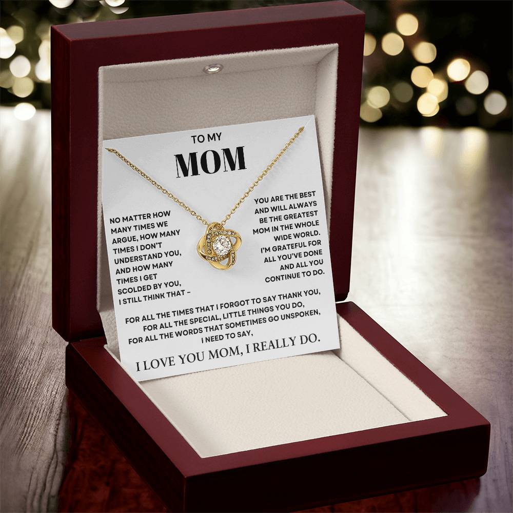 To My Mom Love Knot Necklace- Thank you for all you do