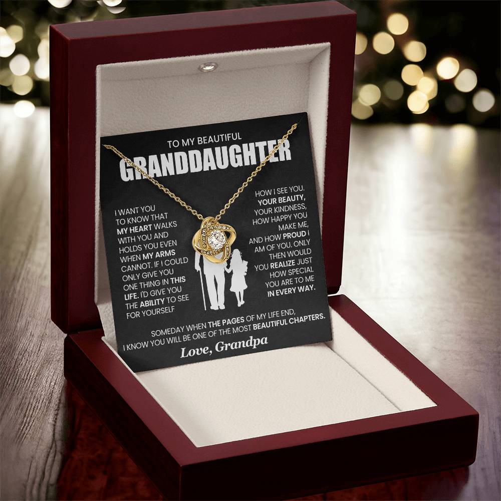 Granddaughter Necklace from Grandpa, Love Knot Pendant Gift for Birthday, Christmas, Graduation, Confirmation