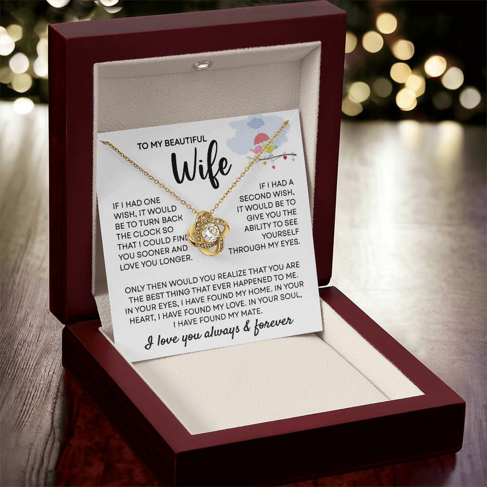 To my Wife Necklace from Husband, 14K White Gold and 18K Yellow Gold Love Knot Necklace, Perfect for Birthday, Valentines day gifts