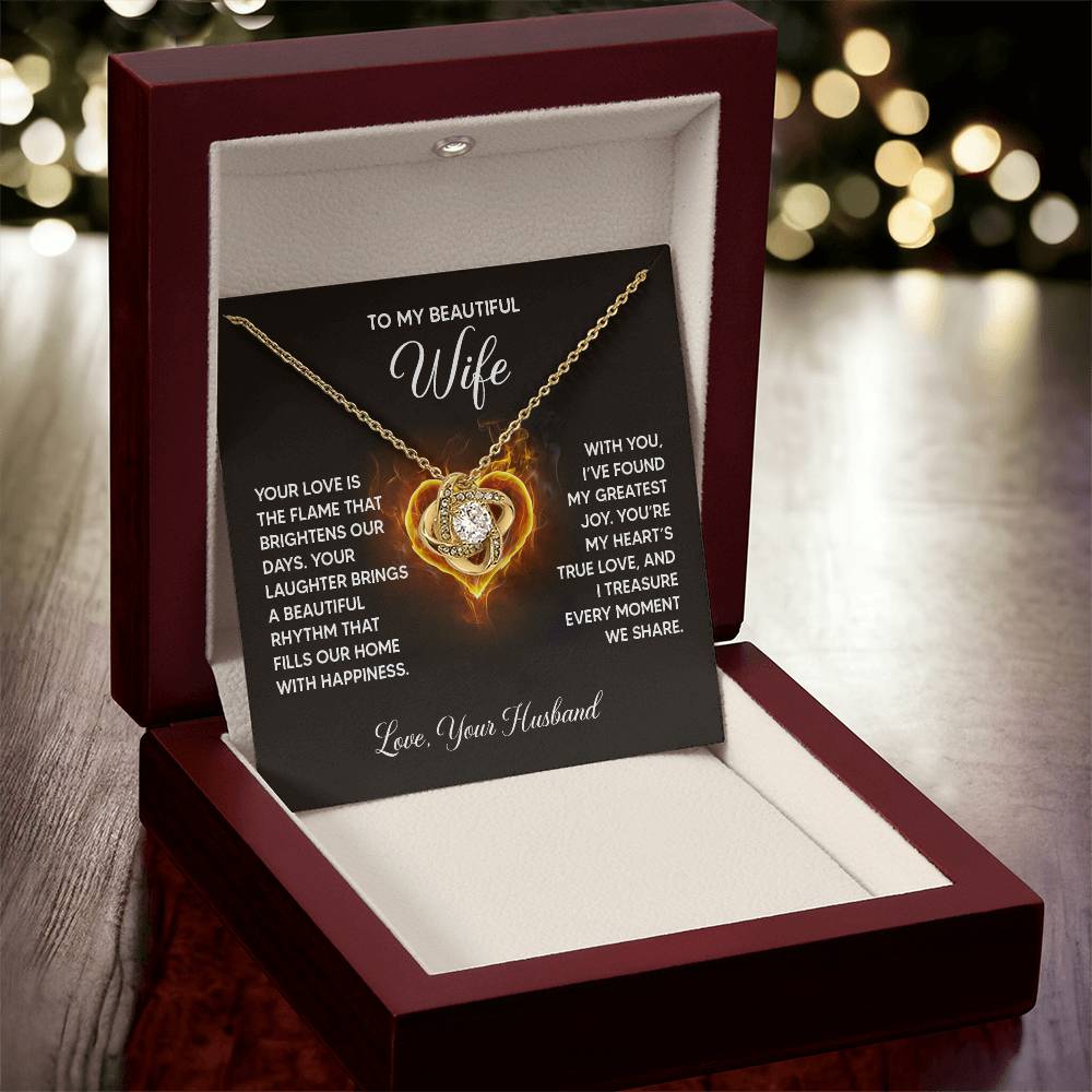 To my Wife Necklace from Husband, 14K White Gold and 18K Yellow Gold Love Knot Necklace, Perfect for Birthday, Valentines day gifts