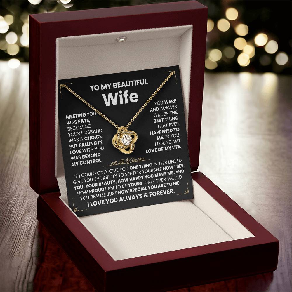 To my Wife Necklace from Husband, 14K White Gold and 18K Yellow Gold Love Knot Necklace, Perfect for Birthday, Valentines day gifts