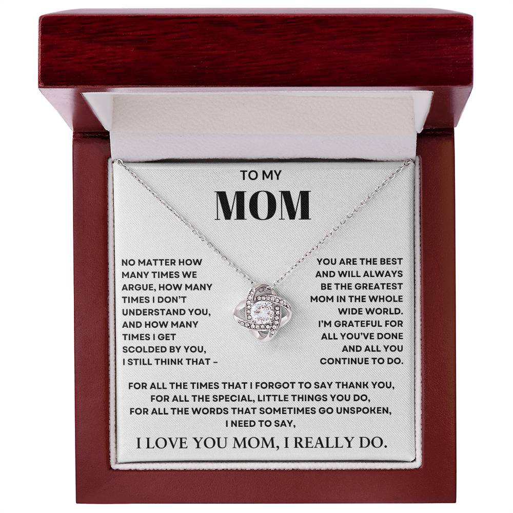 To My Mom Love Knot Necklace- Thank you for all you do