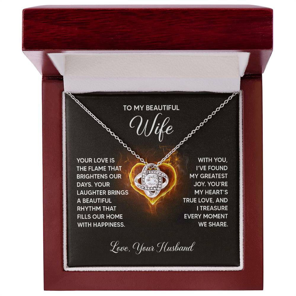 To my Wife Necklace from Husband, 14K White Gold and 18K Yellow Gold Love Knot Necklace, Perfect for Birthday, Valentines day gifts