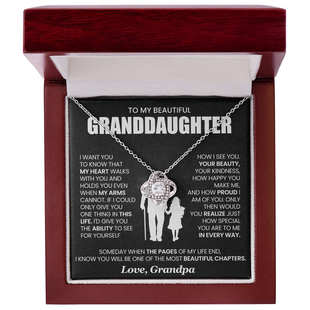 Granddaughter Necklace from Grandpa, Love Knot Pendant Gift for Birthday, Christmas, Graduation, Confirmation