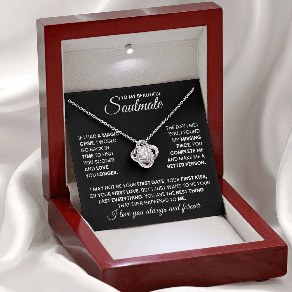 Soulmate Gift for Wife Necklace from Husband, 14K White Gold and 18K Yellow Gold Love Knot Necklace, Perfect for Birthday, Valentines day gifts