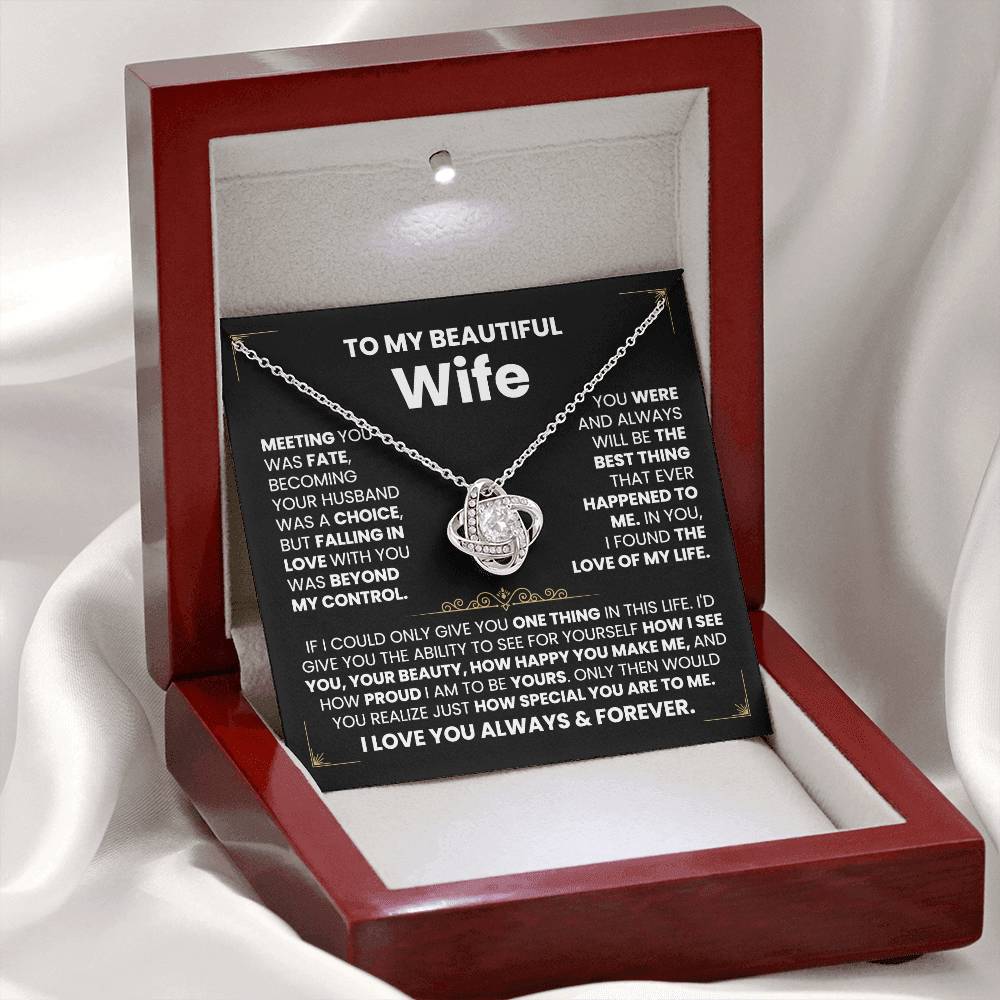 To my Wife Necklace from Husband, 14K White Gold and 18K Yellow Gold Love Knot Necklace, Perfect for Birthday, Valentines day gifts