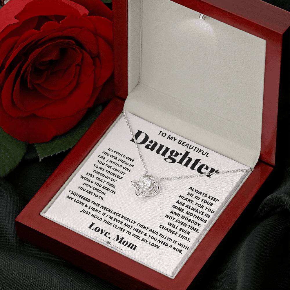Daughter Necklace from Mom, Love Knot Pendant Gift for Birthday, Graduation, Christmas