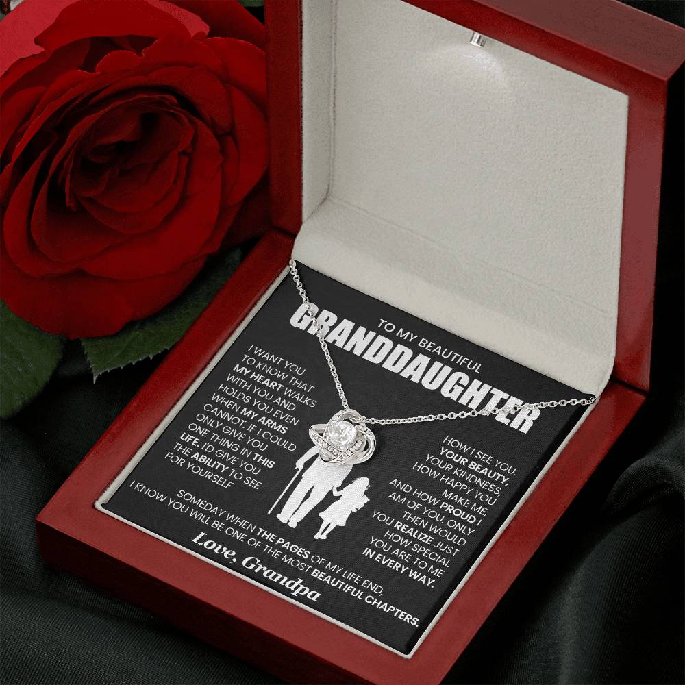 Granddaughter Necklace from Grandpa, Love Knot Pendant Gift for Birthday, Christmas, Graduation, Confirmation